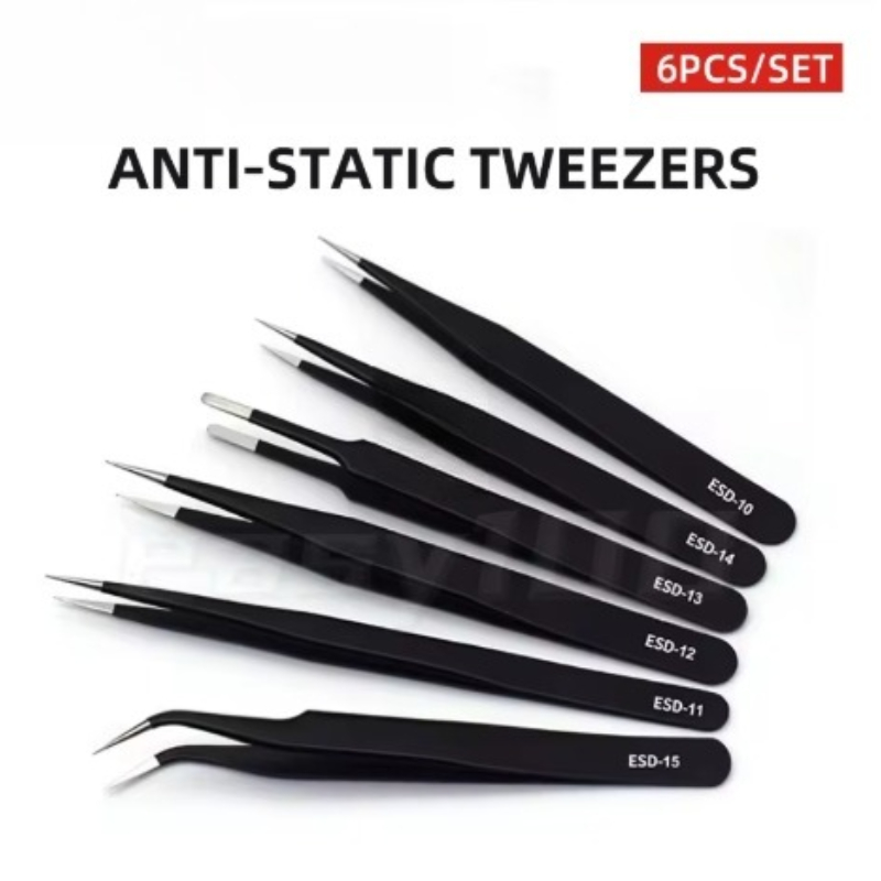 Soldering Iron Kit - 6-teiliges Präzisionspinzetten-Set ESD Antistatische Edelstahl-Pinzetten Reparaturwerkzeuge